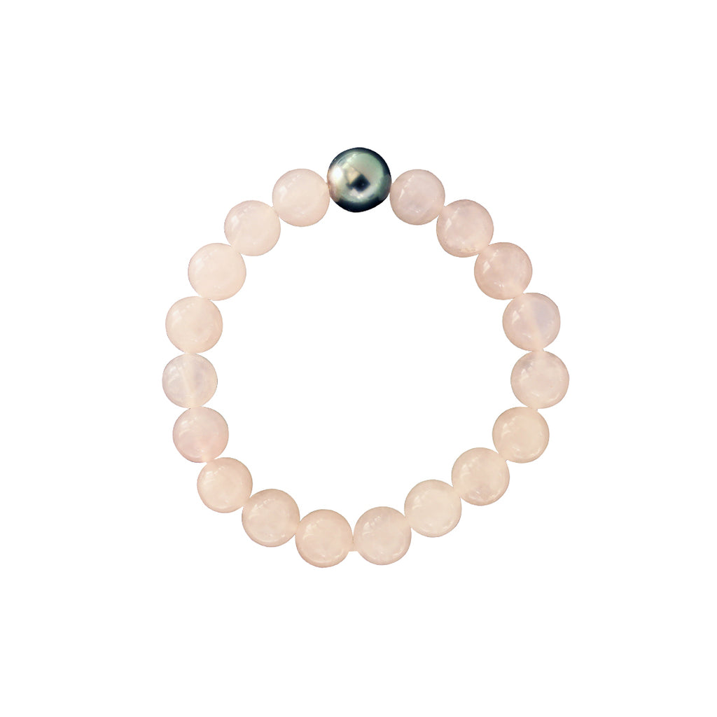 Rose Quartz Bead Bracelet with Gray South Sea Pearl