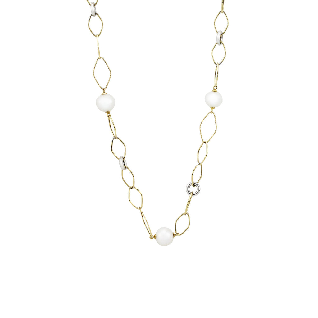 White South Sea Pearl Opera Necklace in 14K Two-Toned Gold
