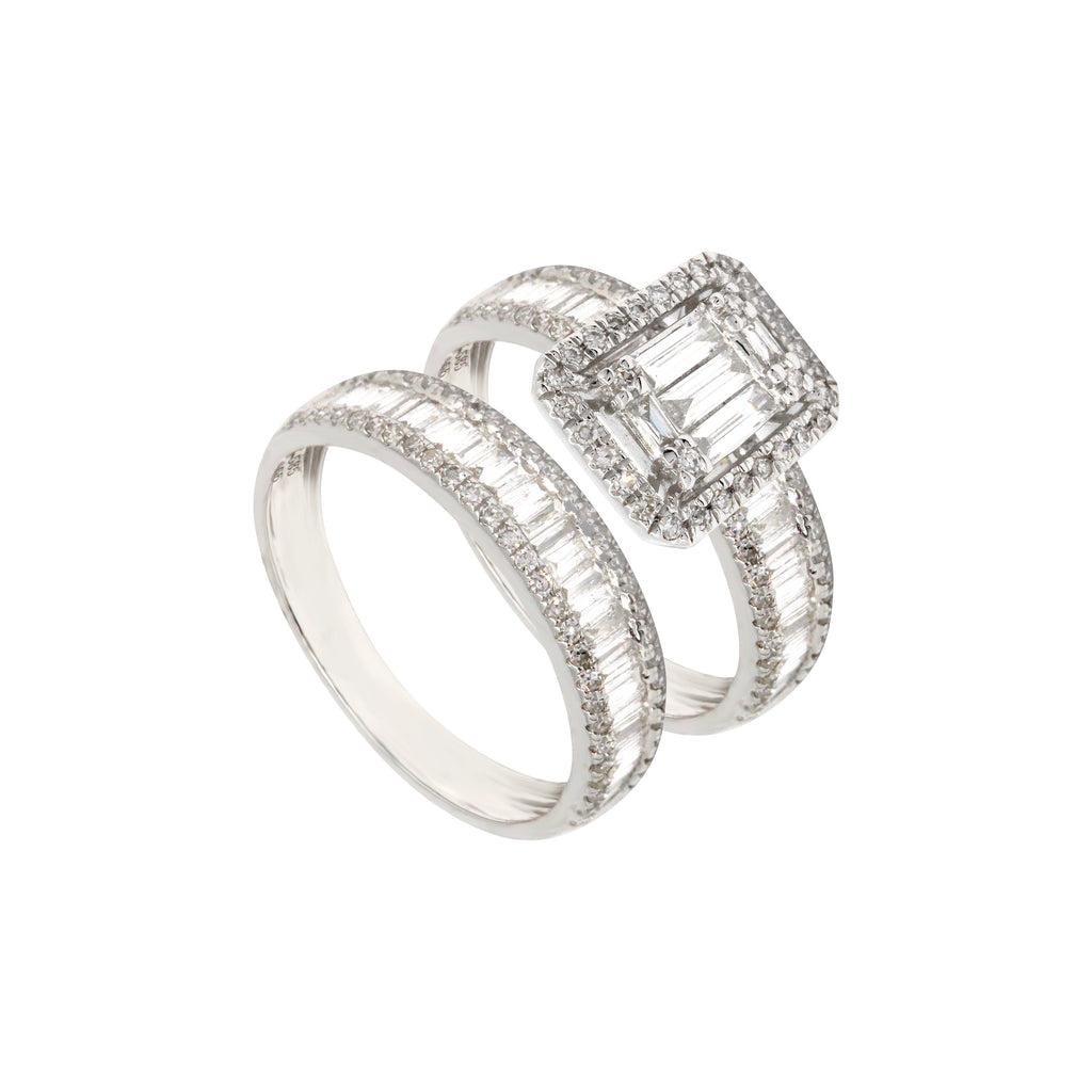 2-in-1 Emerald-Cut Solitaire and Baguette Diamond Eternity Ring in 14K White Gold