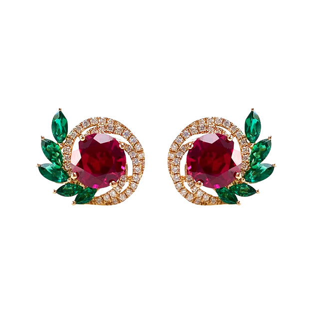 Emerald Triad Stud Earrings – Royal Gem