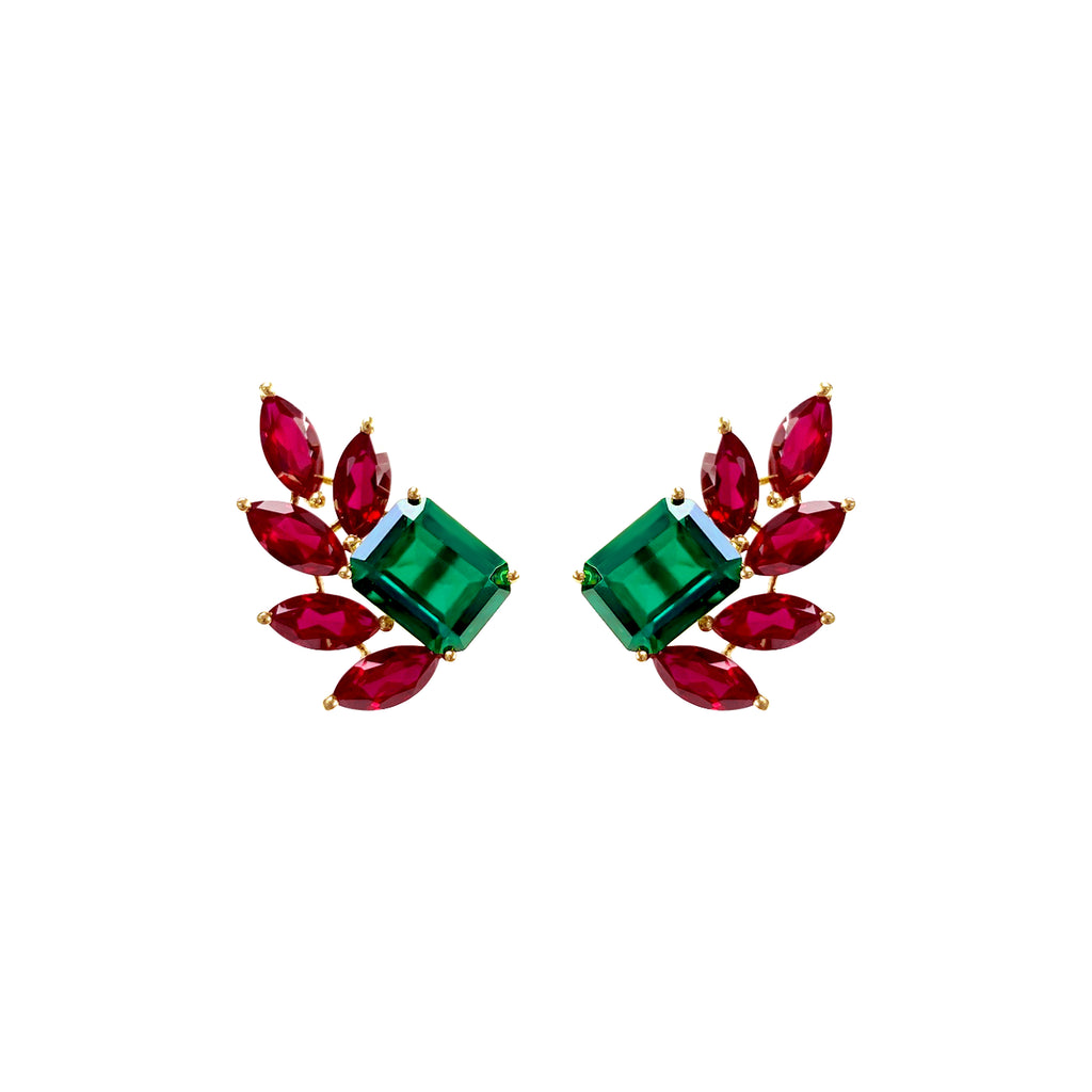 Emerald Triad Stud Earrings