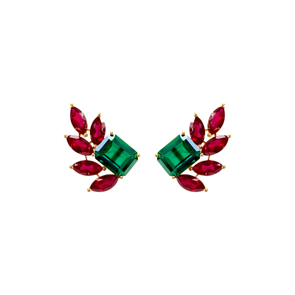 Emerald Triad Stud Earrings