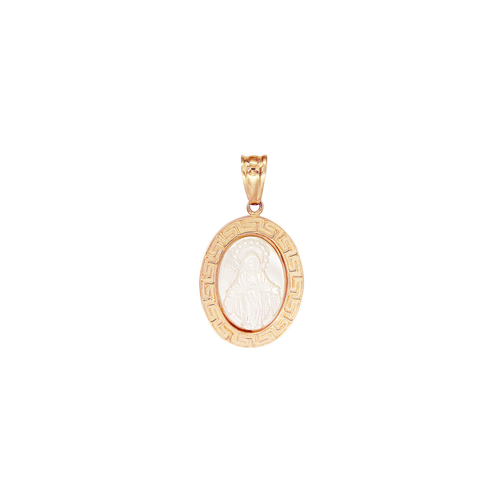 14K Italian Gold Mother of Pearl Miraculous Mary Pendant