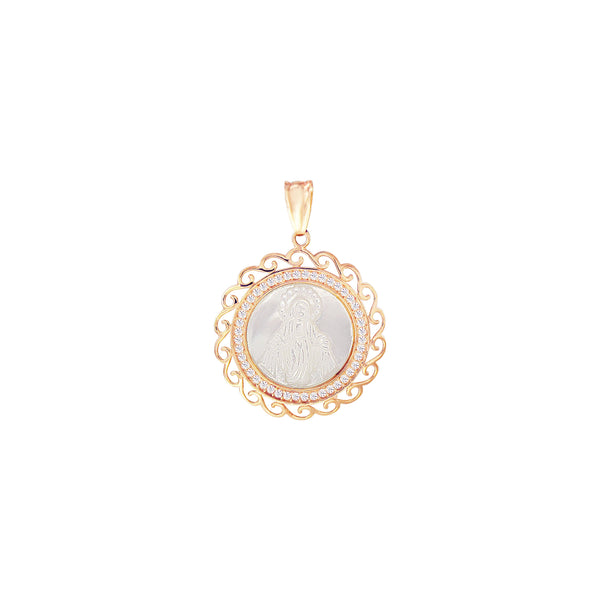 Rounded Mother of Pearl Miraculous Mary with Cubic Zirconia Pendant