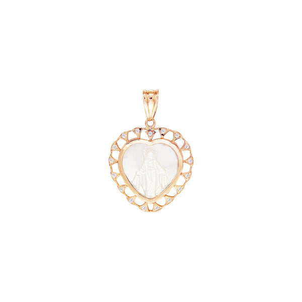 Heart Mother of Pearl Miraculous Mary with Cubic Zirconia Pendant