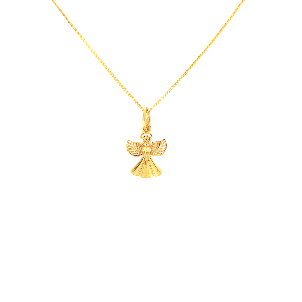 18K Saudi Gold Necklace with Angel Pendant