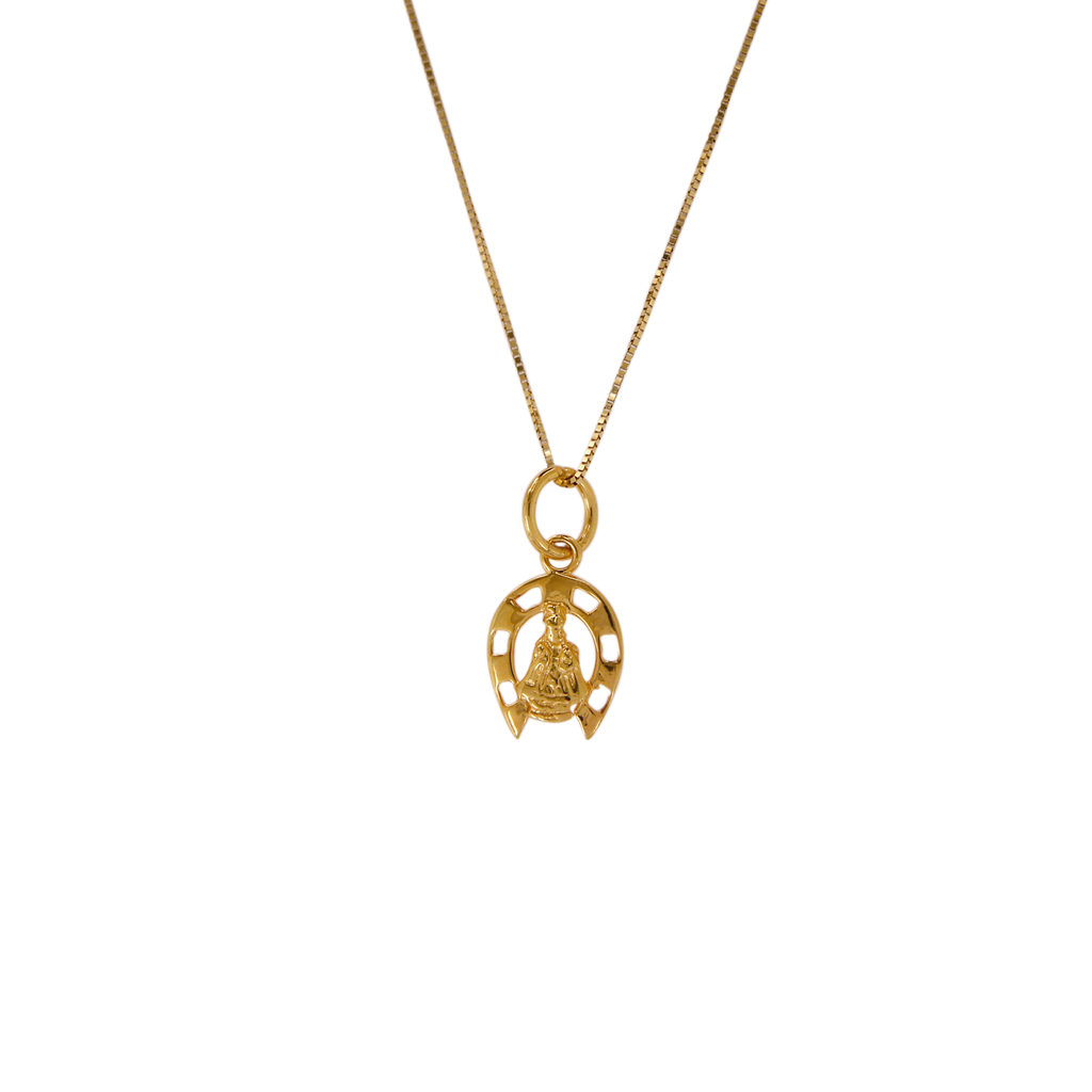 18K Chinese Gold Necklace with Sto Niño in Horse Shoe Charm