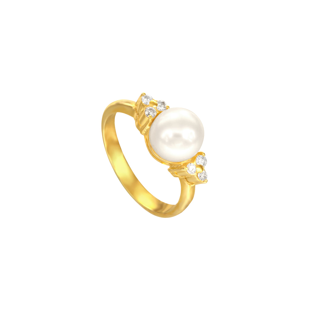 White South Sea Pearl Ring in 14K Yellow Gold and 0.24ct Diamond
