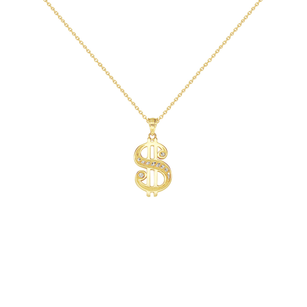 14K Italian Gold Necklace with Dollar sign Pendant