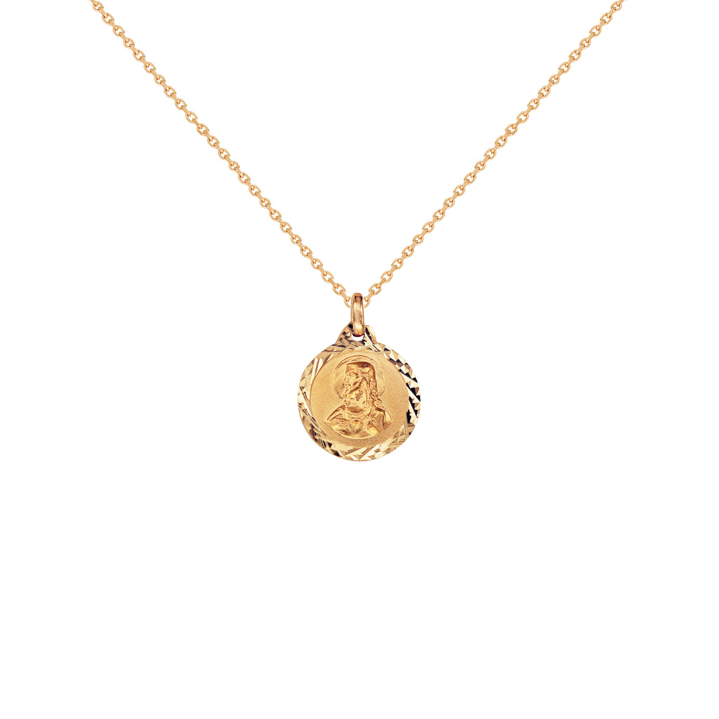 14K Italian Gold Necklace with Sacred Heart and Mother of Perpetual Help Reversible Pendant