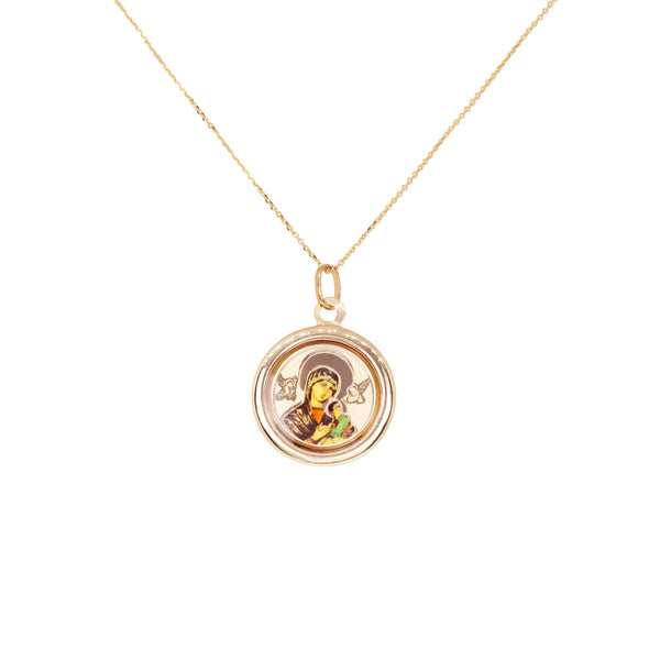 18K Italian Gold Necklace With Our Mother of Perpetual Help Image Pendant