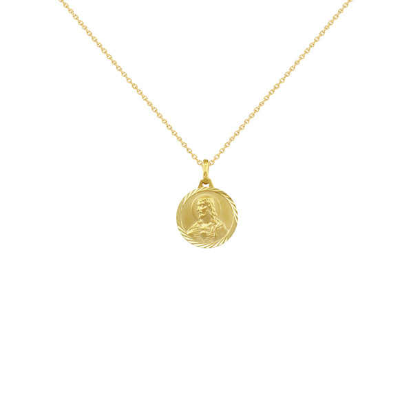 14K Italian Gold Necklace with Reversible Sacred Heart and Sto. Nino Pendant