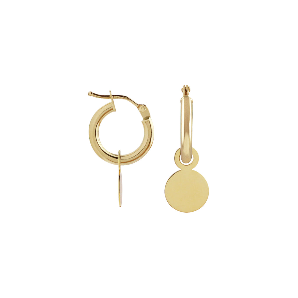 Hoop Earrings with Removable Engravable Small Disc Charm