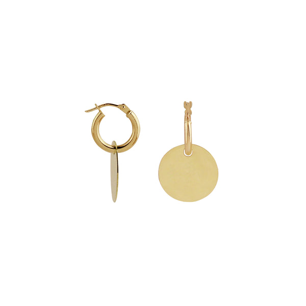 Hoop Earrings with Removable Engravable Big Disc Charm