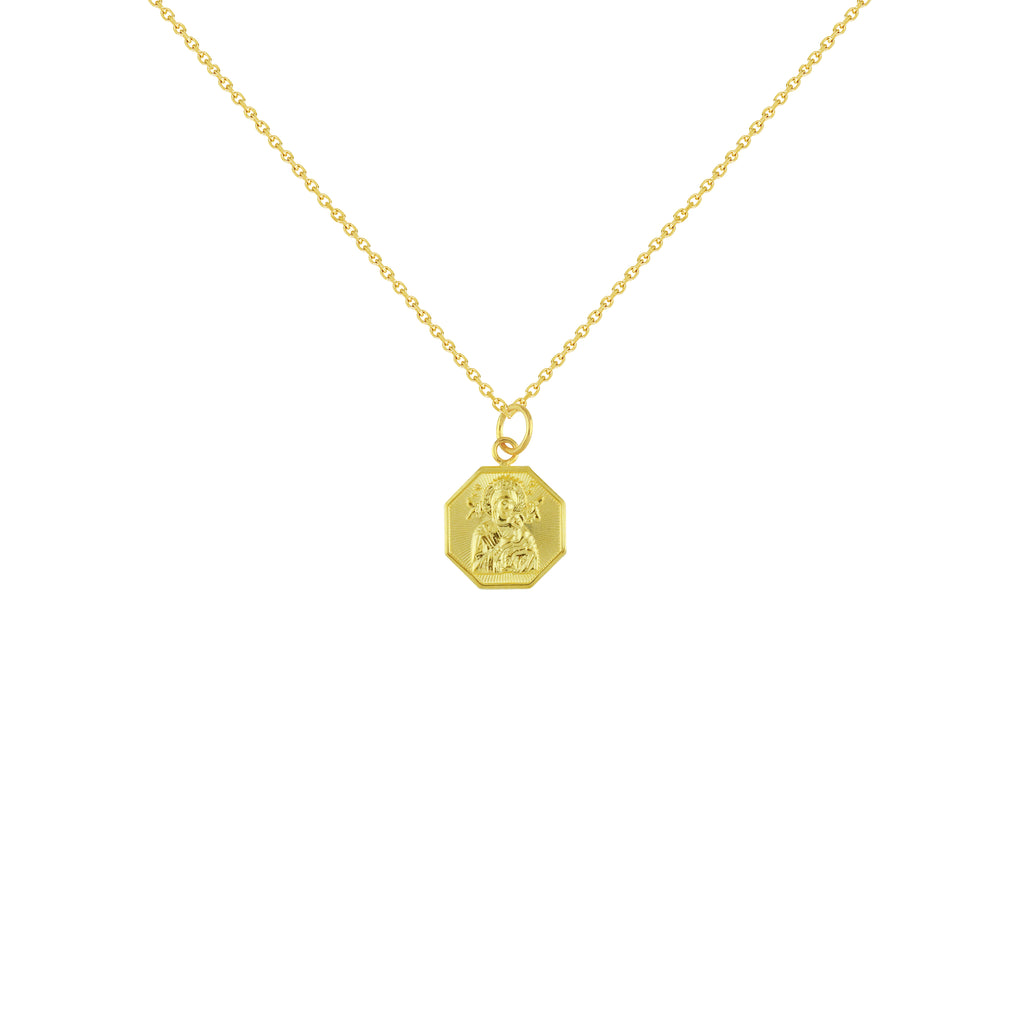 18K Chinese Gold Necklace with Octagon Reversible St. Niño and Mother of Perpetual Help Pendant