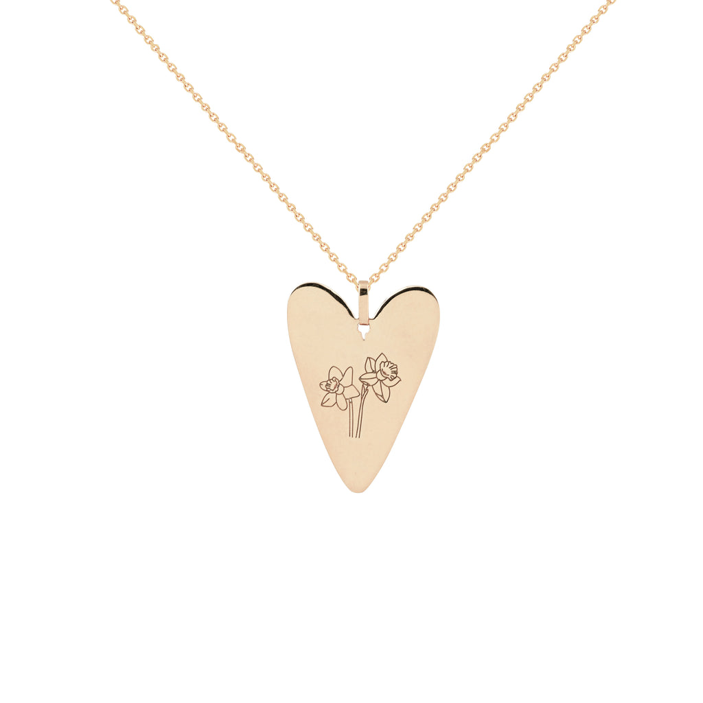 14K Italian Gold Flower Engraved Playful Heart Necklace