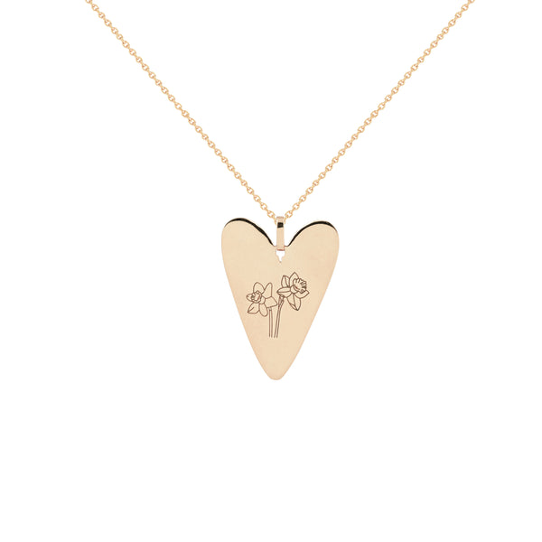 14K Italian Gold Flower Engraved Playful Heart Necklace