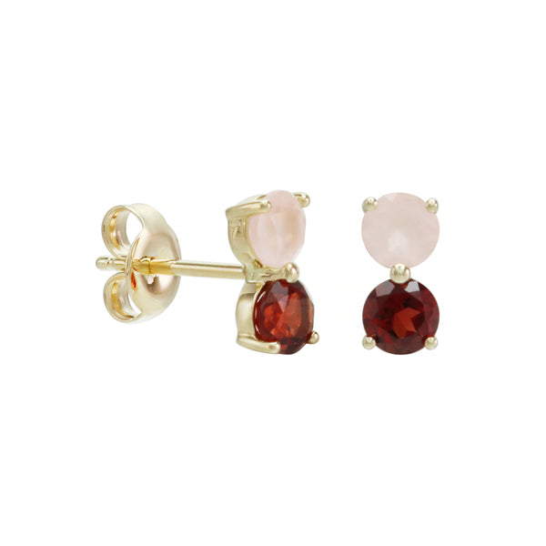 Just Wear 'Em Garnet and Rose Quartz Contrast Stud Earrings