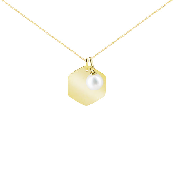 14K Italian Gold Necklace with Hexagon and Pearl Charm