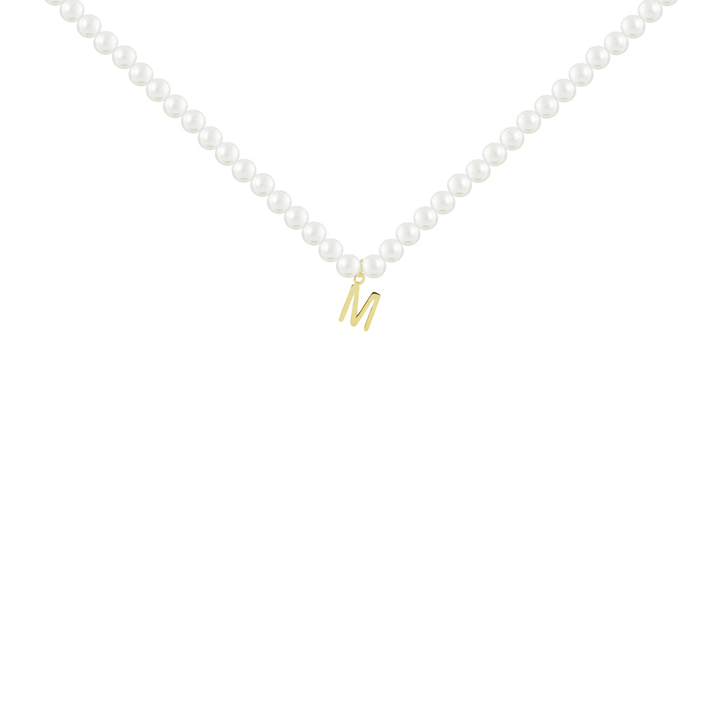 Freshwater Pearl Necklace Strand with Initial Charm