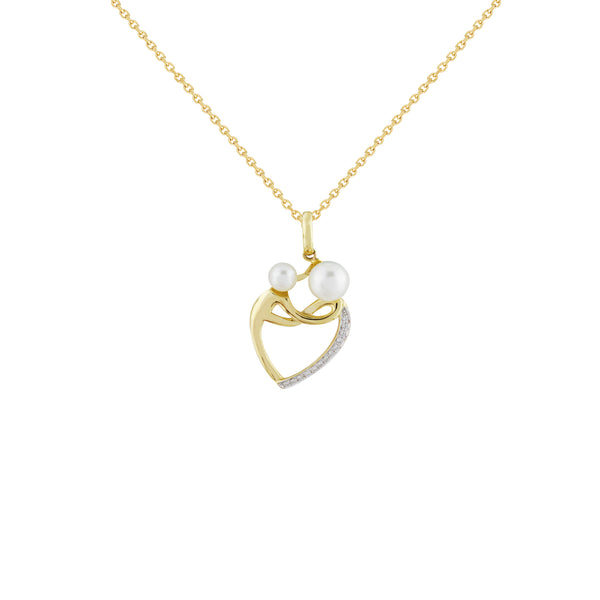 Freshwater Pearl Mother and Child Necklace in 14K Yellow Gold and 0.07ct Diamonds