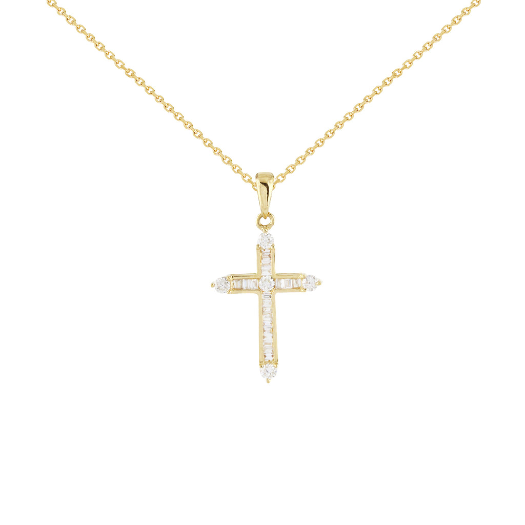 Cross Diamond Necklace in 14K Yellow Gold