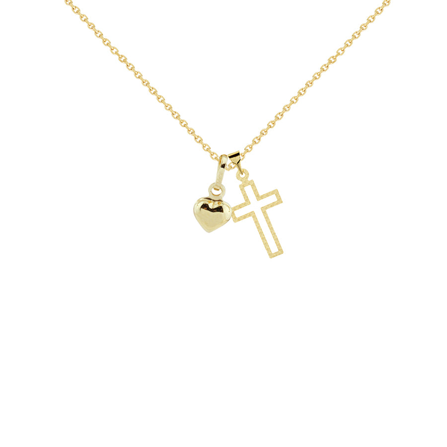 18K Saudi Gold Necklace with Cross and Heart Pendant