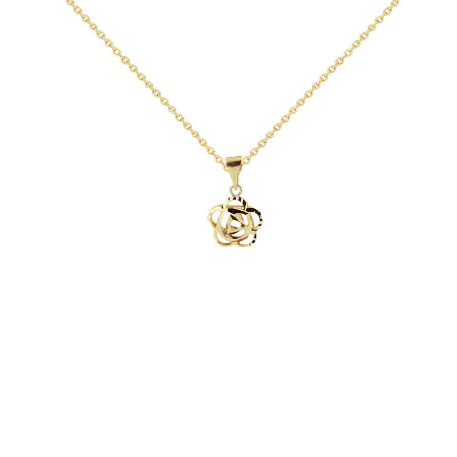 18K Saudi Gold Necklace with Flower Pendant
