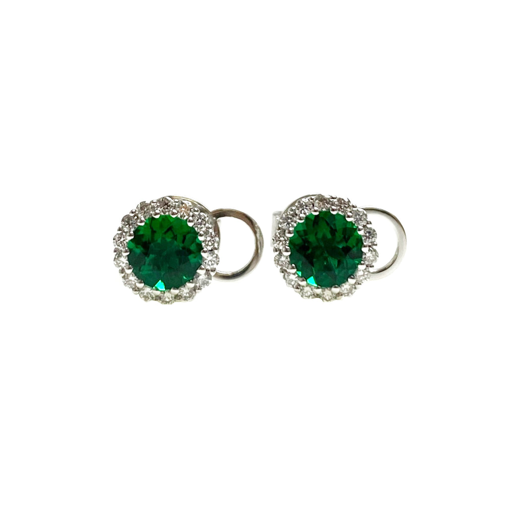Round-Cut Emerald Stud Earrings in 18K White Gold