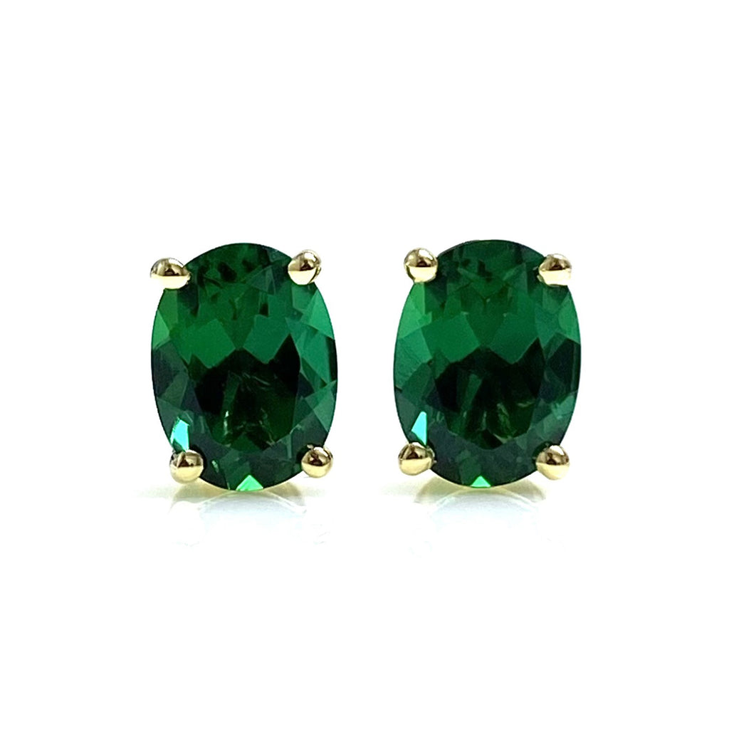 Oval Emerald Stud Earrings in 18K White Gold