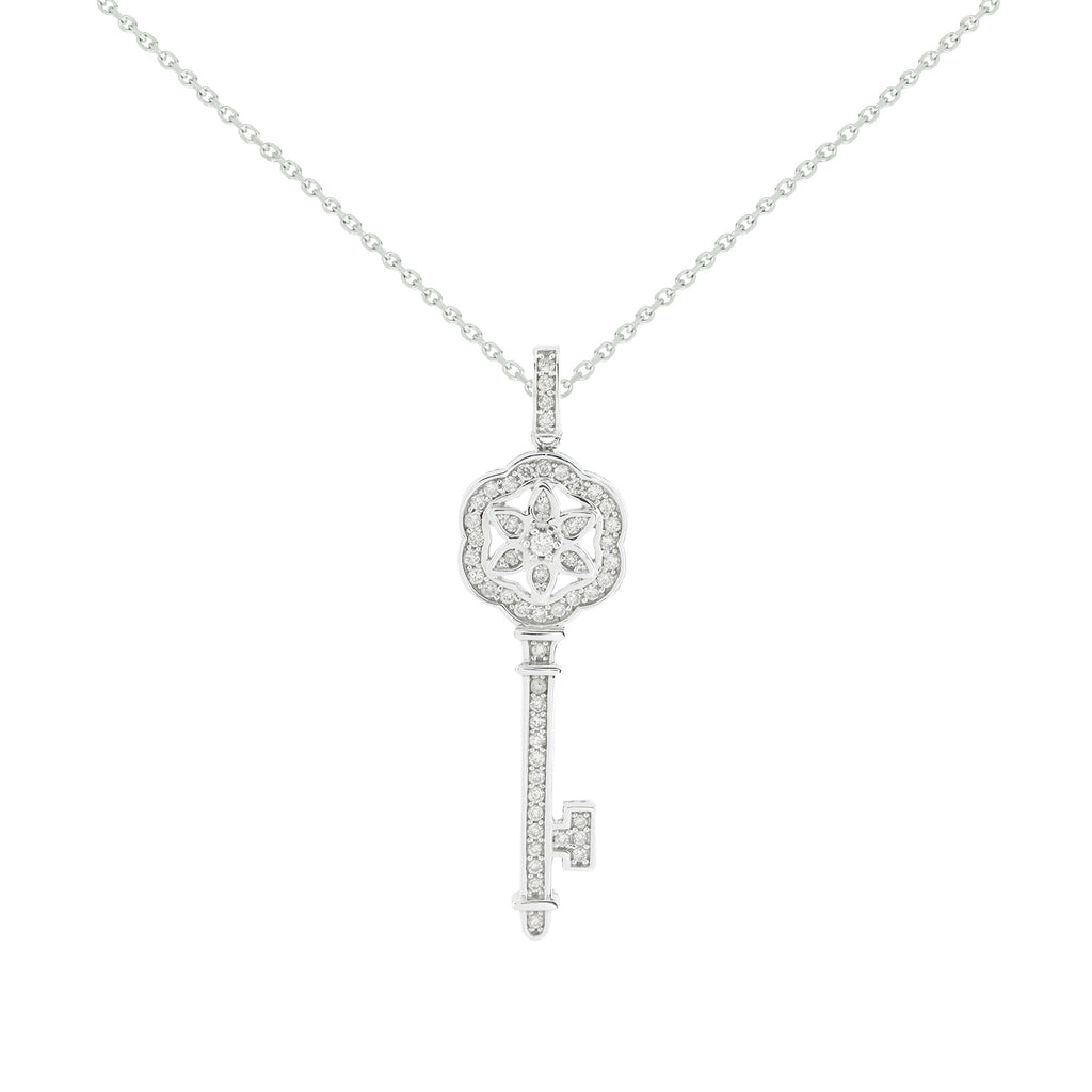 Key Diamond Necklace in 14K White Gold