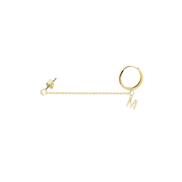 14K Italian Gold Multiple Piercing Threader Earrings with Initial Charm