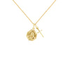 18K Saudi Gold Necklace with Reversible Sacred Heart and Our Lady of Mount Carmel and Cross Pendant