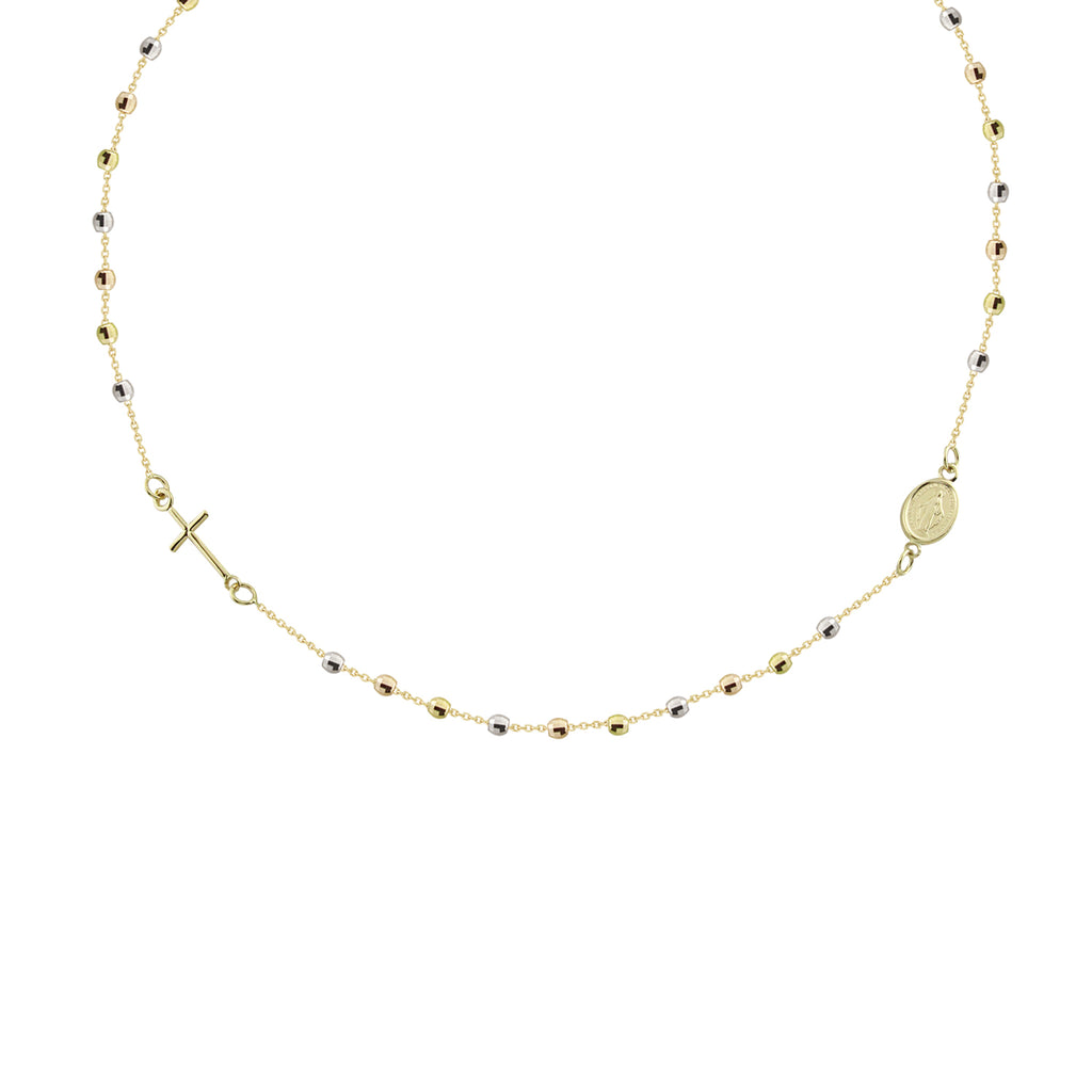 Cubic Zirconia and Diamond-Cut Rosary Bead Necklace in 10K Gold | Banter