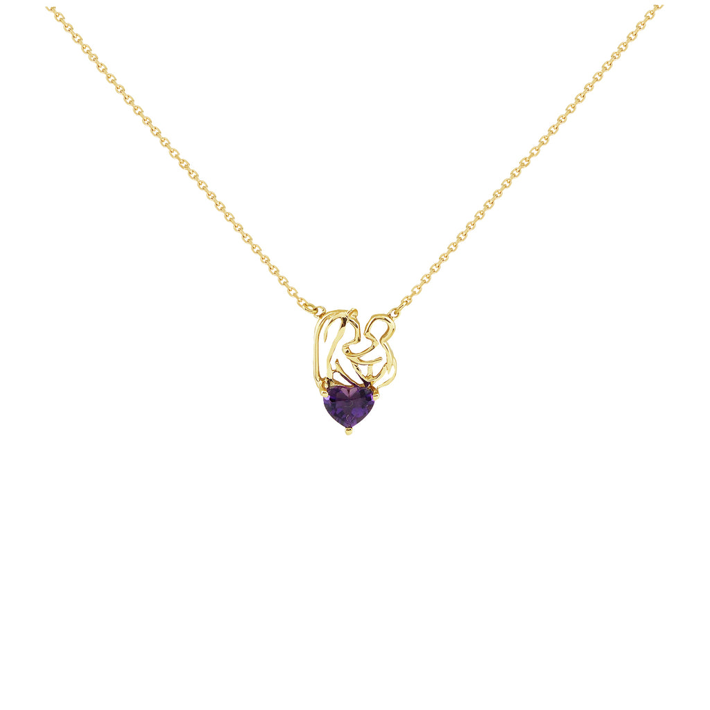 14K Italian Gold Mother and Child Necklace with 0.66ct Amethyst Heart