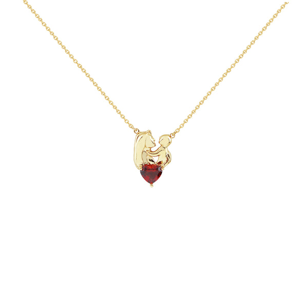 14K Italian Gold Mother and Child Necklace with 0.66ct Garnet Heart
