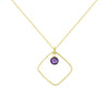 14K Italian Gold Diamond-Shaped  Necklace with Checkerboard Gemstone Charm