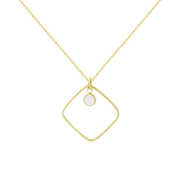 14K Italian Gold Diamond-Shaped  Necklace with Checkerboard Gemstone Charm