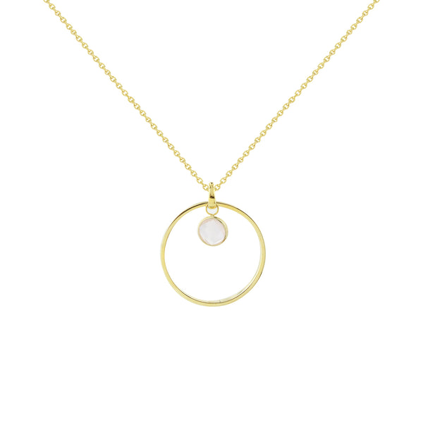 14K Italian Gold Round Necklace with Checkerboard Gemstone Charm