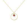 14K Italian Gold Round Necklace with Checkerboard Gemstone Charm