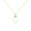 14K Italian Gold Oval Necklace with Checkerboard Gemstone Charm