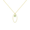 14K Italian Gold Oval Necklace with Checkerboard Gemstone Charm