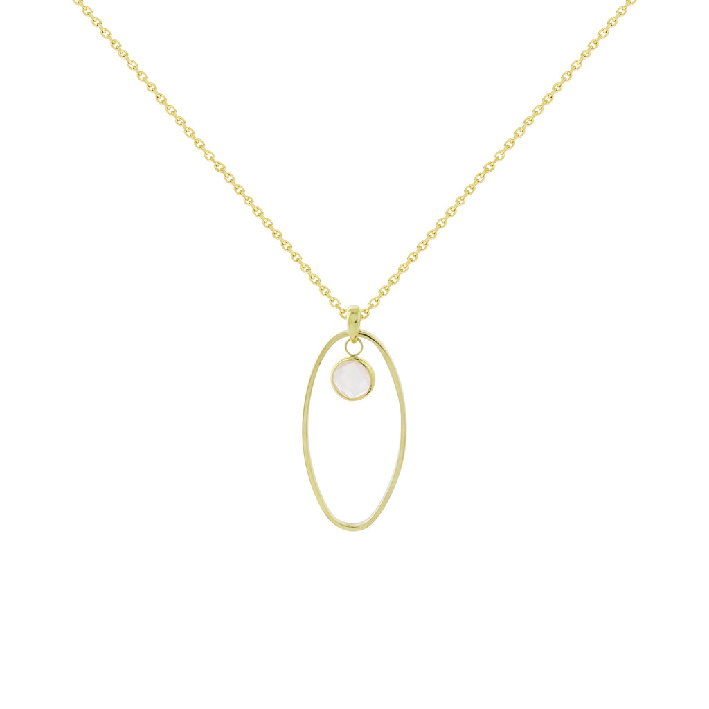14K Italian Gold Oval Necklace with Checkerboard Gemstone Charm