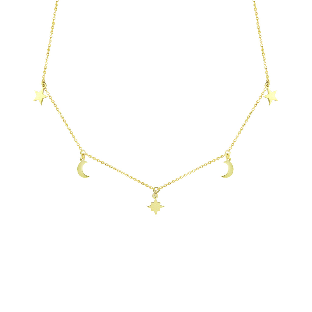 14K Italian Gold Necklace with Star and Moon Charms