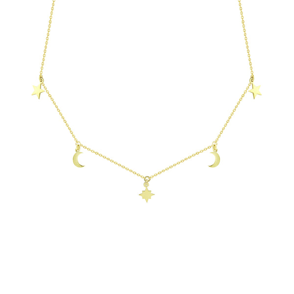 14K Italian Gold Necklace with Star and Moon Charms