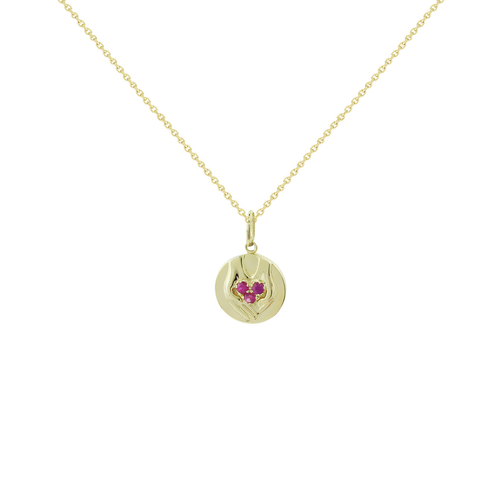 14K Italian Gold Round Pendant with 0.90ct Pink Sapphire