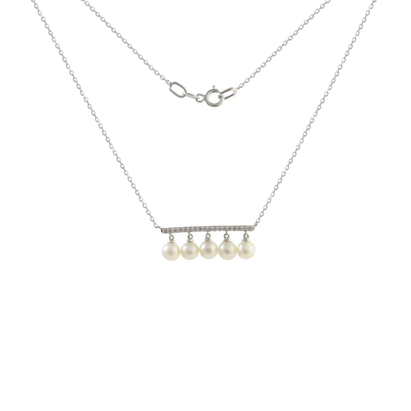 Dancing Linear Pearl Necklace with 0.06Ct Diamond