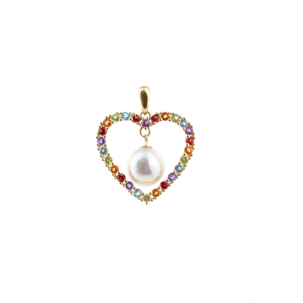 Hanging South Sea Pearl in a Rainbow Heart Pendant
