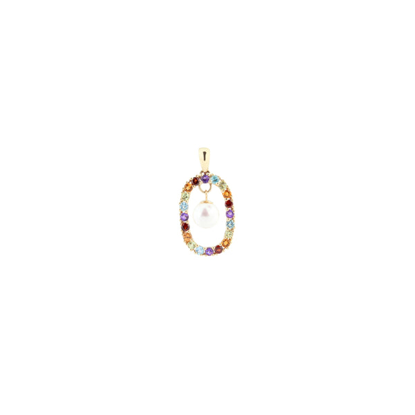 Hanging Freshwater Pearl in a Rainbow Oval Shape Pendant