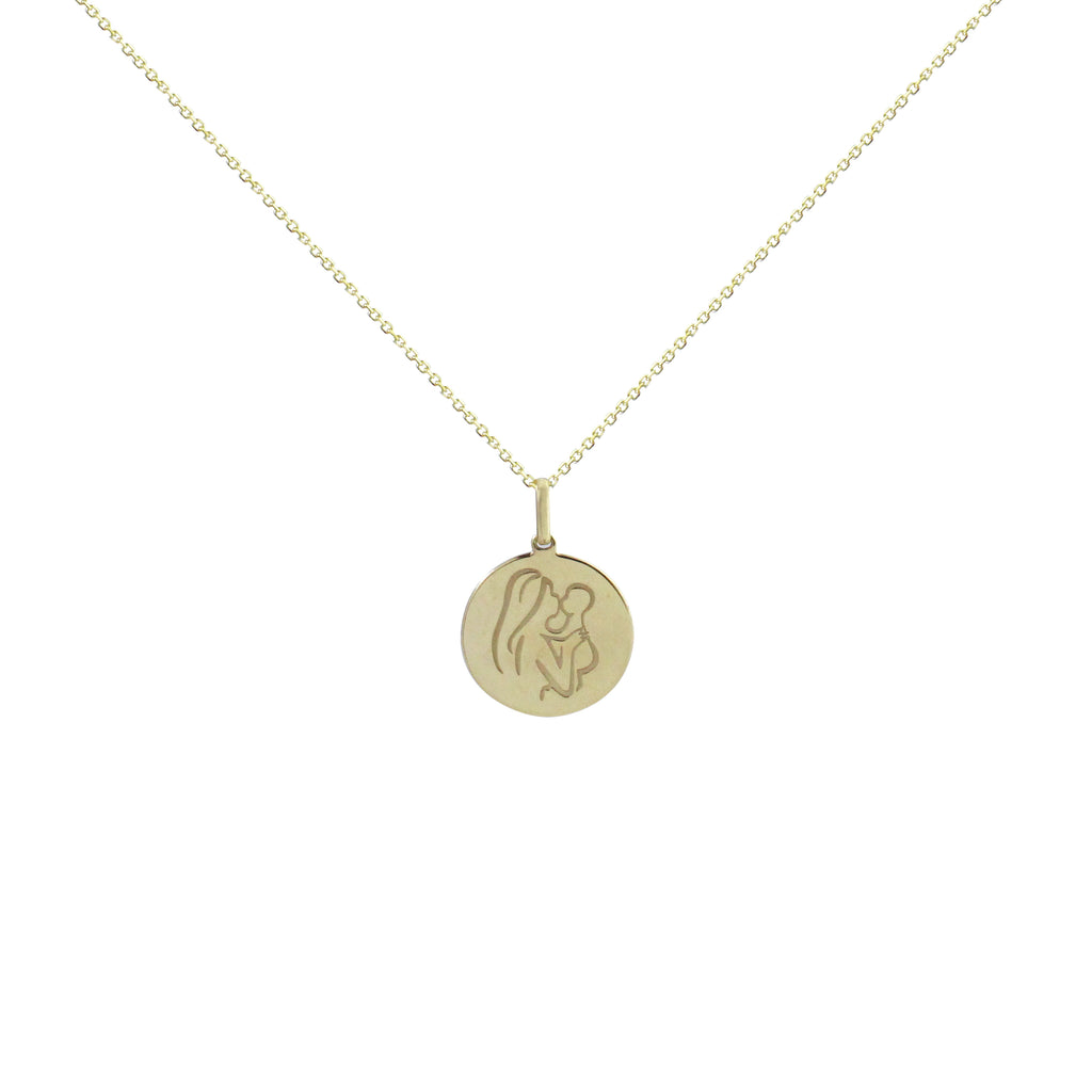 Round Disc with Engraved Mother and Child Necklace